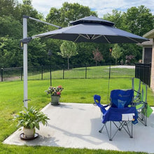 OROTLECT 144'' Round Cantilever Umbrella With Crank Lift Counter Weights With Base In Ground,Gray