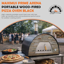 Authentic Pizza Ovens Maximus Prime Arena Portable Wood-Fired Pizza Oven Black, Handmade in Portugal, Stainless Steel Chimney, Pizza Peel, Thermometer, Extra Floor Tile & Baking Dish Included