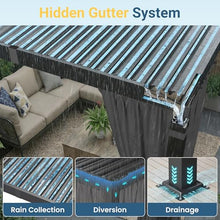 12' x 16' Louvered Pergola, Metal Outdoor Pergola with Adjustable Louvered Roof, Curtains & Netting, Gutter System, Hardtop Patio Gazebo for Patio, Deck, Garden, Yard, Dark Gray