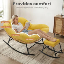 Easyego 2-Piece Oversized Papasan Rocking Chair with Ottoman for Indoor Outdoor Use, Comfortable Wicker Rocker for Deck, Balcony, Poolside, Lawn, Bedroom, Living Room, Light Yellow