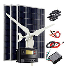 400W Wind Solar Kit 12V Off Grid System: 100W Wind Turbine Generator + 3pcs 100W Poly Solar Panel + Wind Controller + Solar Charge Regulator + Cables