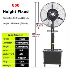 Outdoor Misting Fan Commercial Oscillating Fan for Patio, Portable Industrial Floor Pedestal Fan, Water Mist Cooling Spray Fan, with with 11 Gallon Tank, 3 Speeds ( Color : Fixed , Size : 65cm(26in) )