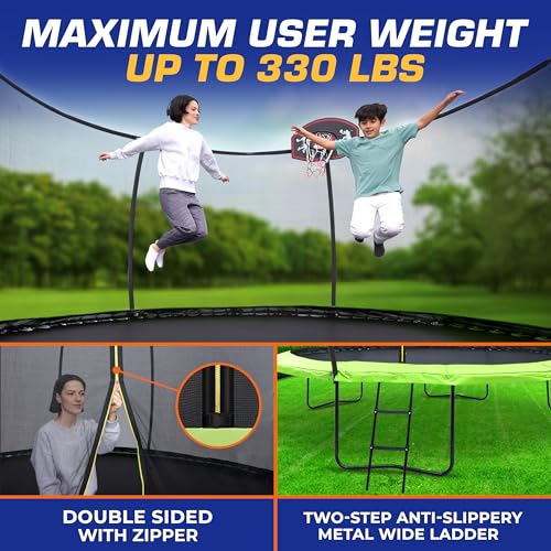 Campior 14ft Pumpkin Trampoline with Basketball Hoop Black