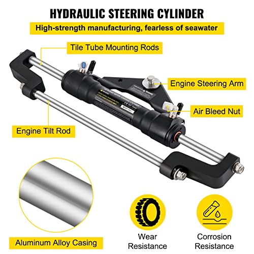 VEVOR Hydraulic Outboard Steering Kit 300HP with 14 ft Hose and 13.5" Wheel
