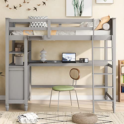 Harper & Bright Designs Twin Loft Bed with Desk and Storage Gray