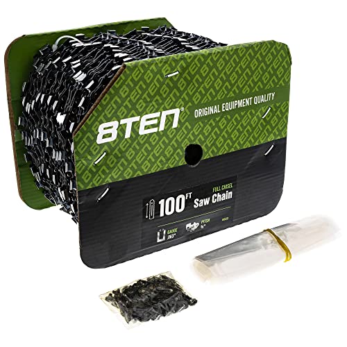 8TEN Chainsaw Chain Bulk Reel Full Chisel 100 Foot 0.063 Gauge 3/8 Pitch