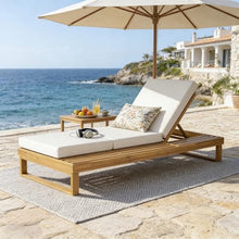 Christopher Knight Home Winlyn Acacia Wood Chaise Lounge Chair with 3-Fold Cushion, Outdoor Chaise Lounge with 4-Position Adjustable Backrest and Side Surface, Slatted Single Lounge, Teak+Cream