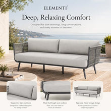 Outdoor Couch Elementi Milano Patio Sofa, 3 Seat Outdoor Patio Furniture Sofa with Aluminum Rope Frame and Sunbrella Canvas Granite 5402 Cushions, Dark Gray, 88.6 x 30.3 x 28.3 in