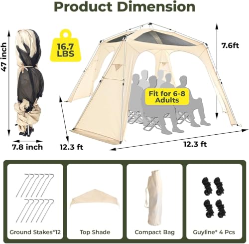 Alvantor® 12' x 12' Pop Up Gazebo, All Weather 4-Season Instant Canopy Tent, UPF 50+ Waterproof Lightweight, Addable PVC/Mesh/Polyester Curtains Pergola for Patio Backyard Deck Camping Beach