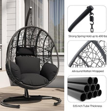 42 Inch Hanging Egg Chair with Stand, 400lb Capacity Outdoor Swing Chair with 8 Inch Thick Cushion and Waterproof Cover, Heavy Duty U-Base Hammock Chair for Patio Garden Balcony, Natural PE Rattan