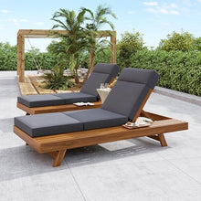 Christopher Knight Home Kayes Acacia Wood Chaise Lounge Chair Outdoor Set of 2, Poolside Sun Lounger Recliner, Patio Outdoor Chaise Lounge with 4'' Four-Folds Cushion, Teak+Dark Gray