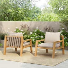 Christopher Knight Home Lita Set of 2 Patio Acacia Wood Club Chair with Cushions, Comfy Lounge Chair Outdoor, Stylish Garden Seating, Rope Weaving Back, Ideal for Porch, Backyard, Beige + Light Teak