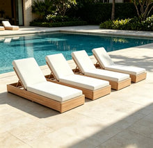 Christopher Knight Home Bayard Set of 4 Acacia Wood Chaise Lounge Chair Outdoor with Cushion, 5-Position Adjustable Backrest Sun Lounger Recliner, Patio Sun Bathing Lounge Chair, Light Teak+Cream