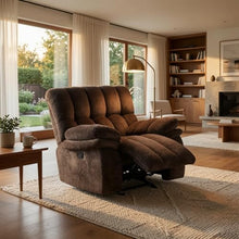 Benzara Heya Manual Glider Recliner Chair, Pillow Tufted Dark Brown