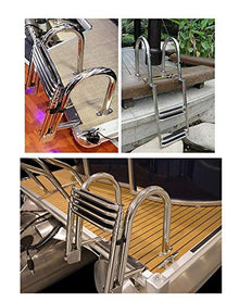 SAeWare Pool Ladders 4 Steps Drop Down Boarding Ladder, Marine Pontoon Boat Dock Heavy Duty Aluminum Boarding Ladder with Handrails, Non-Slip Treads