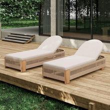 Merax 2-Piece Outdoor Chaise Lounge Chair with Adjustable Backrest & Waterproof Cushion - Acacia Wood Pool Sun Lounger for Patio, Beach, Yard, Garden, Beige