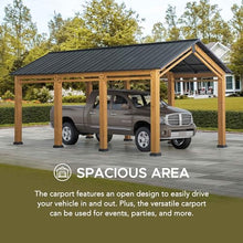 Sunjoy Heavy Duty Wood Gazebo Carport 11 ft. x 20 ft. Black/Wood Color