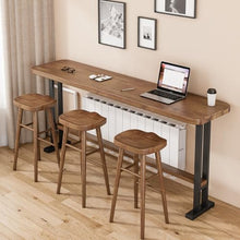 JYPIINFS Industrial Solid Wood Bar Table with Footrest - Narrow 55" Rectangle Design Extra-Thick 5cm Top Perfect for Kitchens Balconies and Bars No Stools Included(140 * 40 * 105cm)