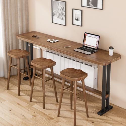JYPIINFS Industrial Solid Wood Bar Table with Footrest - Narrow 55" Rectangle Design Extra-Thick 5cm Top Perfect for Kitchens Balconies and Bars No Stools Included(180 * 40 * 105cm)