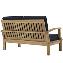 Modway Marina Premium Grade A Teak Wood 7-Piece Outdoor Patio Furniture Set in Natural Navy