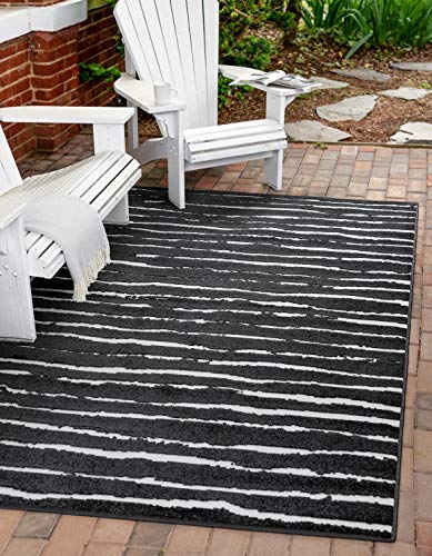 Unique Loom Sabrina Soto Outdoor Collection Geometric Striped Area Rug 8 ft x 10 ft Black/Ivory