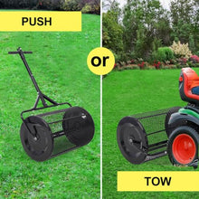 GRERON Compost Spreader, 36 Inch Heavy Duty Steel Mesh Lawn Spreader with Rolling Drum, Peat Moss Top Dressing Spreader for Compost Mulch Soil Manure Garden Lawn Care