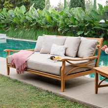 Cambridge Casual Haley Teak Wood Outdoor Sofa Daybed with Beige Cushion, 3-Seater Daybed with Removable Cover Cushion, 750 LBS, Sofa Daybed Perfect for Sunroom, Backyard, Poolside, or Porch