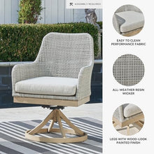 Signature Design by Ashley Seton Creek Cottage Nuvella Weather Resistant Fabric Outdoor Swivel Dining Chair with Cushion, Set of 2, Light Brown & Light Gray