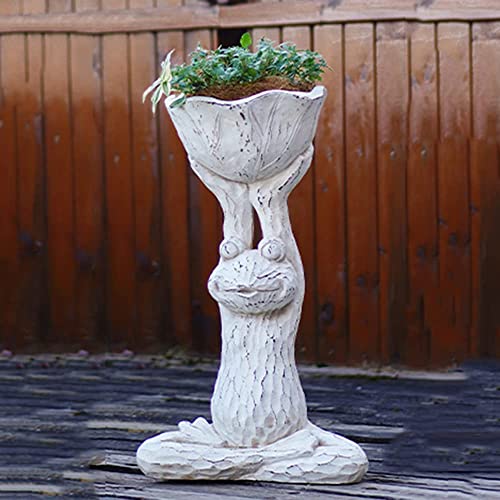 LSHAOBO Yoga Frog Statues Planters Resin Animal Figurines Flower Pots with Drainage Hole,Zen Sculpture Containers Garden Decor (Color:White-a)