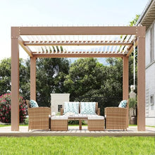 Louvered Pergola 10 ft X10 with Independent Adjustable Rainproof Roof, Reinforced Aluminum Frame, Integrated Drainage System, Hardtop Gazebo for Outdoor Deck Garden Patio, Wood Grain