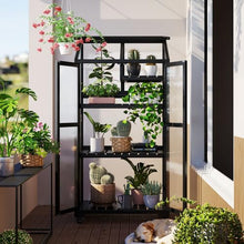 62''H Large Wood Greenhouse for Balcony, Portable Cold Frame with Wheels & Adjustable Shelves for Indoor/Outdoor Plant Growing (Black)