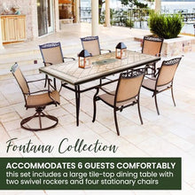 Hanover Fontana 7-Piece Patio Dining Set Rust Resistant Aluminum Outdoor Dining Set for 6 with Swivel Rockers and Tile-Top Table Tan