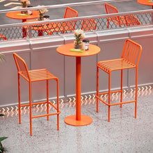 Bar Stool Round Metal Bar Table Set with 2 Vertical Slat Back Stools, Outdoor Counter Height Table Height 105cm/41inch for Small Places, Dining Room, Living Room, Cafe
