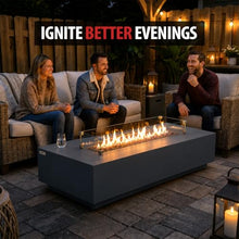 AMS 72" Rectangular Concrete Natural Gas Fire Pit Table Bundle - Dark Gray