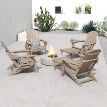 FOOWIN Adirondack Chair with Retractable Ottoman, Adjustable HDPE Folding Chair Set of 4, All-Weather Resistant, Brown