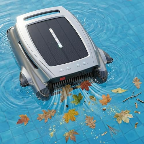 SDdPulse Cordless Robotic Pool Cleaner,Solar Pool Skimmer Robot,Solar Powered Pool Surfaces Skimmer Robot,Intelligent Automatic Cleaner with 4.1L Basket,3-Second Empty,Large Batte
