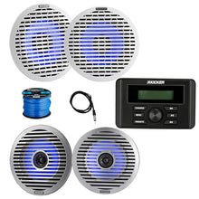 KICKER Marine USB Bluetooth AM/FM Media Center Receiver with 4X 6.5" LED Boat Speakers & Grilles
