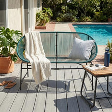 Seeheool CONDESSA Outdoor Patio Wicker Love SEAT, Green PE Rattan & Iron Frame, Set of 1