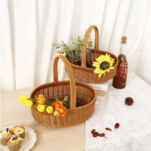 FENOKD Picnic Basket Handmade Rattan Woven Basket Oval Storage Basket Portable Picnic Basket with Handle for Kitchen Storage Outdoor Camping，