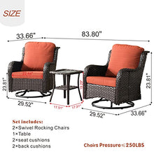 Generic Outdoor Furniture Set 3 Pieces Swivel Rocking Chairs Rattan Wicker Bistro Set with Side Table Orange Red