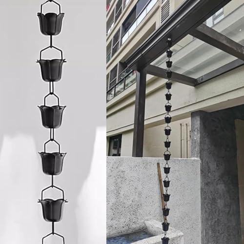 YUSIWOAL Rain Chains Aluminum Rain Chains, Decorative Rain Collection Cups Replace Gutter Downspouts Diverter(240cm/8ft)