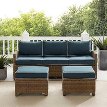 Afuera Living 3-Piece Wicker/Rattan Outdoor Sofa Set, Navy and Weathered Brown Finish, All-Weather Handwoven Resin Wicker, Steel Frame, Moisture-Proof Cushions, Machine Washable Covers, Patio