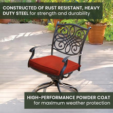 Hanover Traditions 11-Piece Modern Outdoor Dining Set with Rust Resistant Cast Aluminum Table and 10 Red Swivel Rocker Chairs