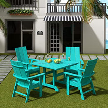 WO Outdoor Adirondack Dining Chair Square Table 5 PCS Set Retro Aesthetic Curveback for Outside Restaurant Dining, Resort, Hotel, Home, Balcony, Terrace, Lawn, Pool, Deck, Garden (Turquoise)