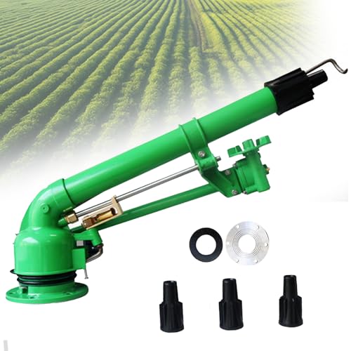 Hyeqs 2" Farm Irrigation Spray Gun, Adjustable Impact Sprinkler, Jet Distance 22-43 Meters, Control Angle, Includes 4 Nozzles, for Large-Area Watering, Garden, Lawn, Industrial Applications