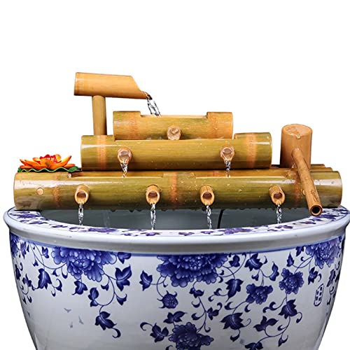 GenSDH Water Features for The Garden Solar Powered,Bamboo Fountain Kit with Pump,Easy Install in Pond Or Garden,DIY Indoor/Outdoor Water Features for The Garden Fountain Bamboo,