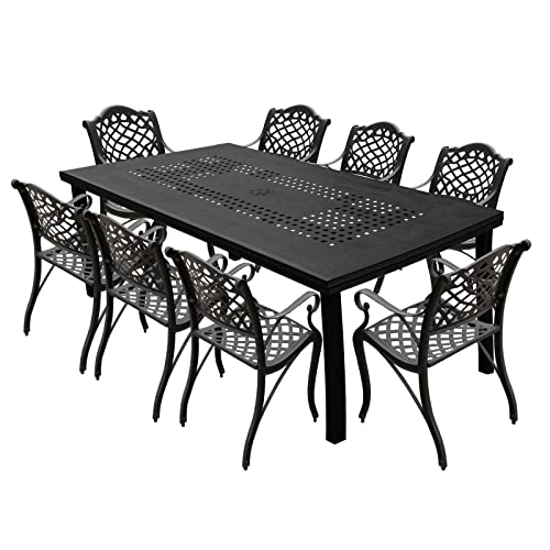 Oakland Living Modern Outdoor Mesh Lattice Aluminum Dining Set with Eight Arm Chairs Black