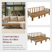 Merax Outdoor Daybed, 3 Seat Patio Sofa Bed with Waterproof Cushions, Pull-Out Mechanism & Rope-Woven Armrests, for Garden, Balcony, Poolside, Brown