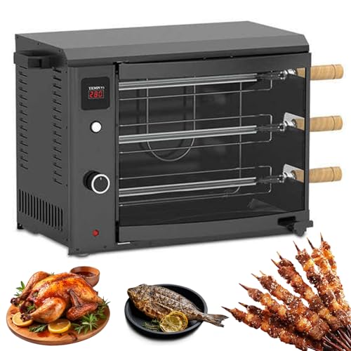 QUGURLID 220V 220V Electric Rotisserie Grill with Auto Rotating Skewer and Griddle, Smokeless BBQ for Chicken, Steak,Adjustable Temperature and Timer (Trident)