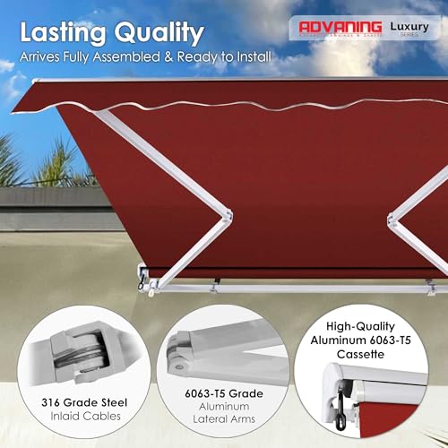 ADVANING Luxury Series Manual Retractable Awning, 12'x10', Terracotta